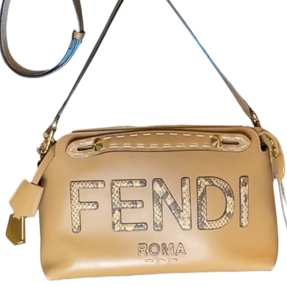 Fendi By The Way Medium Logo Python-Trim Leather … - image 1